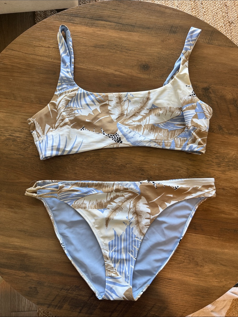 Aerie Blue & Tan Tropical Print Bikini Set